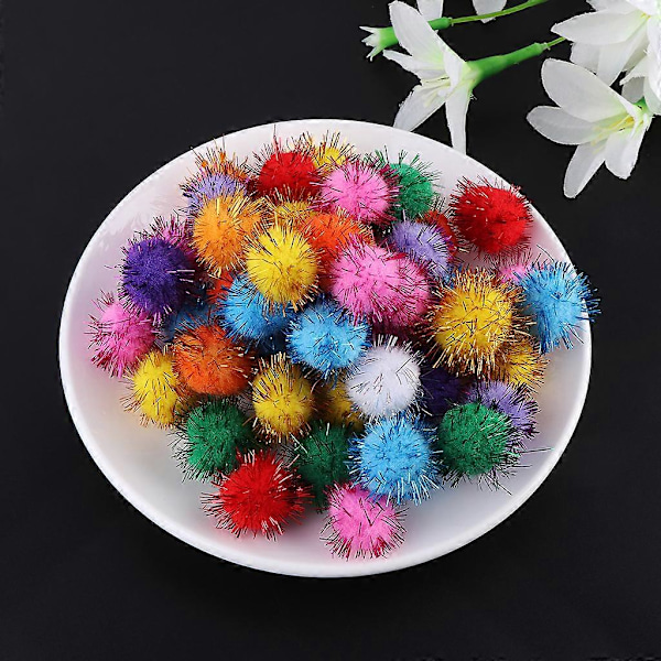 100 stk. 25 mm Mini Fluffy Bløde Pomponer Glitterkugle Håndlavede Børnelegetøj DI