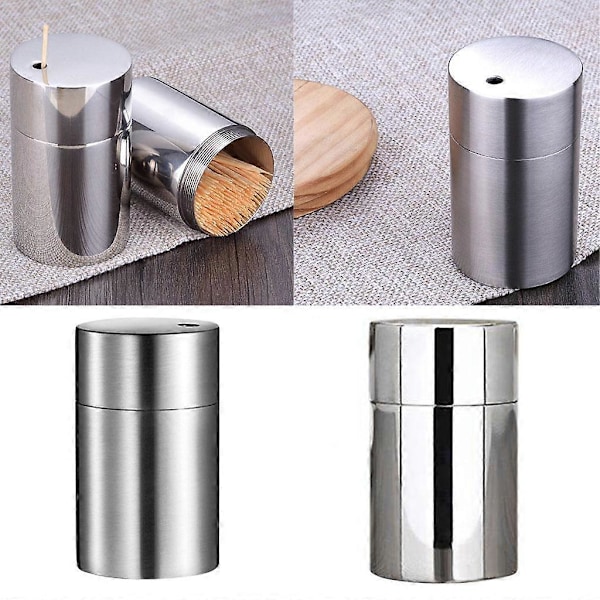 Liten Tannpirkerholder Dispenser Oppbevaringsorganisator Rustfritt Stål Tannpirkerholder for Kjøkken Restaurant Bordplate, Sølv