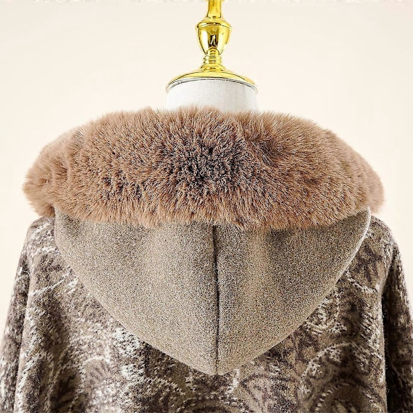 Talvinen Vintage Poncho Viitat Huppari Huopa Huivi Lämmin Takki Reunustettu Huppu Poncho Tekoturkisviitta Huivi Takki Ruskea