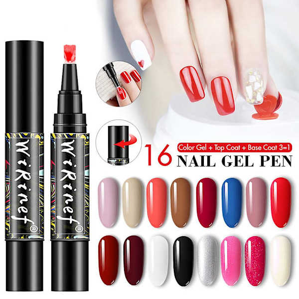 3-i-1 Manikyr Naglar Gel Polish Penna Vattentät DIY Målade Naglar Lim för Nagelkonst