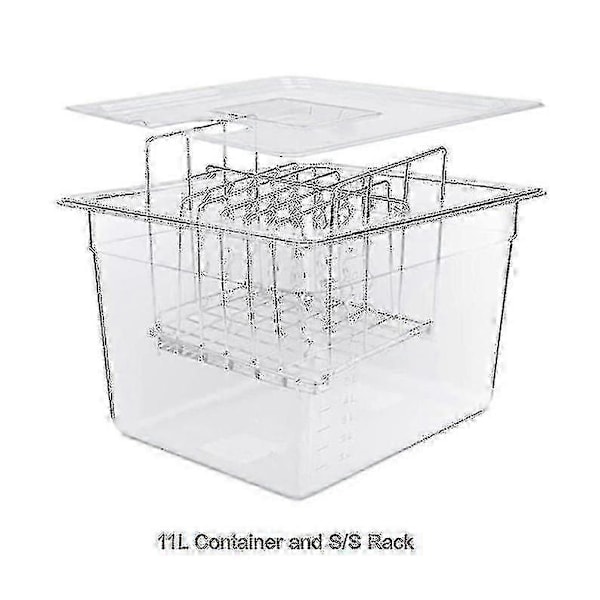 Sous Vide Rack i rustfrit stål og 11l Sous Vide Cooker Beholdersæt Aftagelige skillevægge Separator til Immersion Cirkulatorer (,rack N 11l Container)
