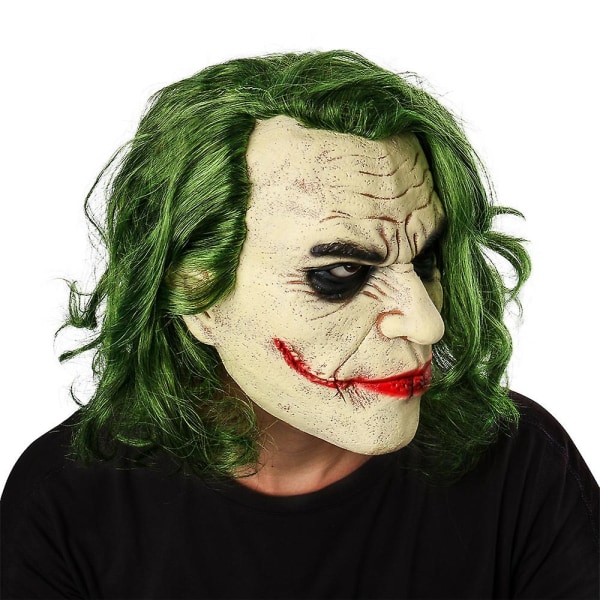 Horrific Mask Movie The Dark Knight Cosplay Horror Skræmmende klovnemaske med grønt hår paryk Latex hovedbeklædning Halloween festrekvisitter