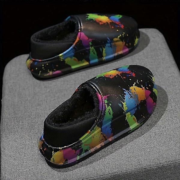 Nya modeller Herr Mjuka Plyschiga Mysiga Tofflor, Halkfria Tjocksulade Slip-on Skor Med Luddigt Foder Och Elastisk Öppning För Inomhus Utomhus Promenader, Au