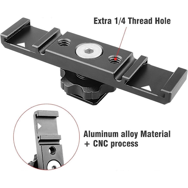 Blixtskofäste Dubbel Blixtsko Förlängningsarm, Aluminium Monteringsplatta Adapter, Dubbel Förlängningsblixtsko för LED Videobelysning, Displayenheter