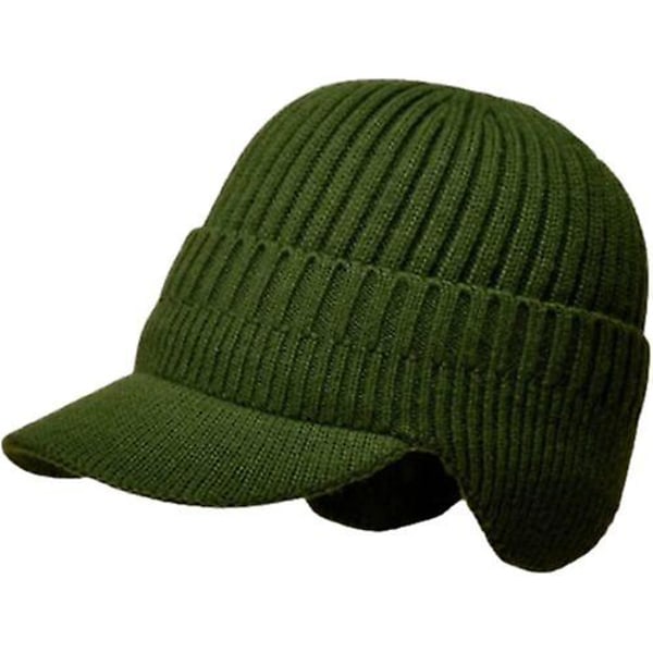 Miesten talvihattu Paksu tuulenpitävä aurinkosuojahattu ulkokäyttöön, lämmin kuulosuojaus neulottu hattu miesten baseball- cap Green With Plush Lining