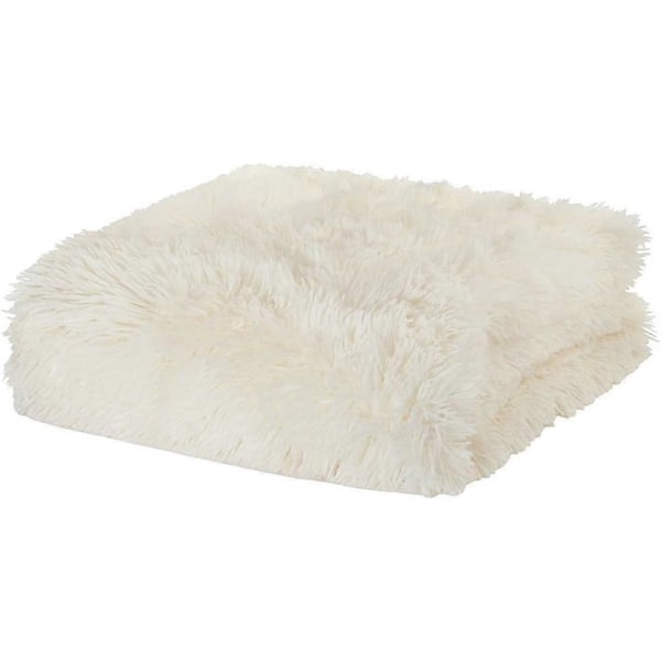 Superblødt Fleece Sengetæppe 80*120cm Langhåret Luksus Varm Sofa Seng Tæppe (Cremet Hvid)