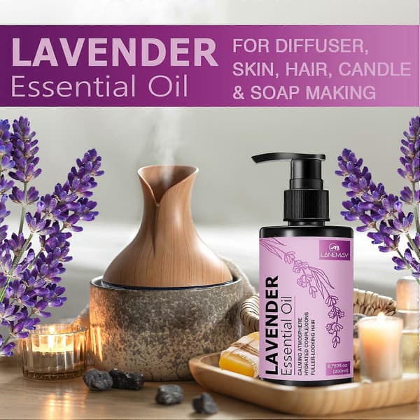 Ren Lavendel Eterisk Olje - Avslappende Lavendelolje Eterisk Olje for Diffuser Aromaterapi Søvn og Humør - Ren Lavendelolje for Hår Hud Negler Pluss 2PCS