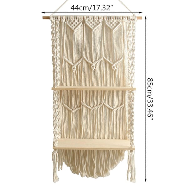 Makrame Væghængt Hylde Boho Træ Flydende Hylder Makrame Tapestry Rack