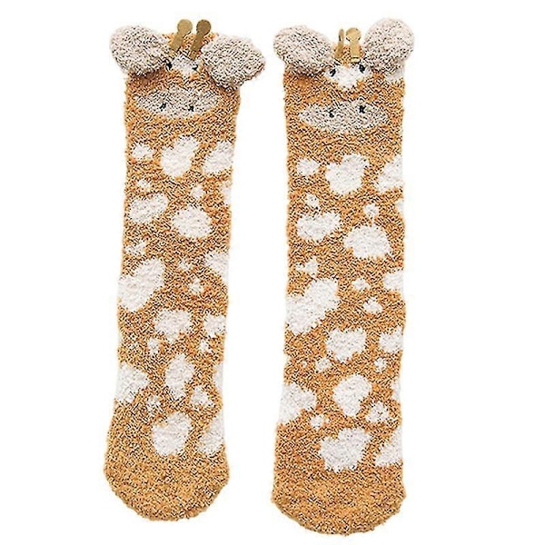 1 Par Vuxenstrumpor Tecknad Katt Kanin Alpacka Giraff Kyckling Luddiga Tjocka Stretchiga Varma Korallfleece Höst Vinter Golv Sovstrumpor