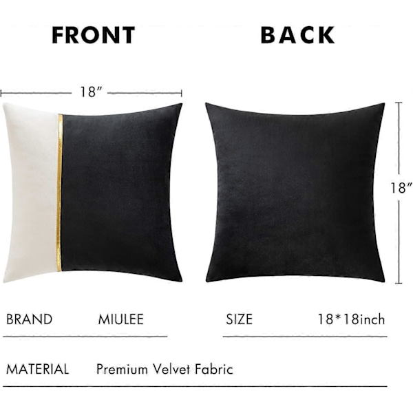 2-pack Dekorativa Sammets Kuddfodral Patchwork med Guld Läder Fyrkantiga Mjuka Enfärgade Örngott Soffkuddar Kuddfodral för Säng Soffa Li