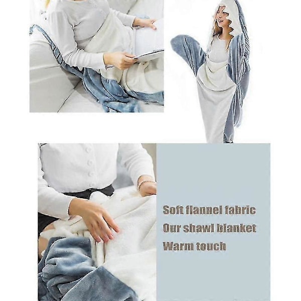 Guoguo Hajfilt Hoodie för Vuxna Haj Onesie Bärbar Filt Supermjuk Mysig Flanell Haj Sovsäck