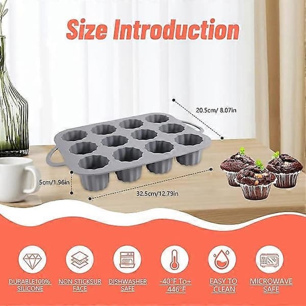 4 stk. silikone muffinsforme, 12-kops muffinsforme, non-stick muffinsplade til muffins, kager, cupcakes