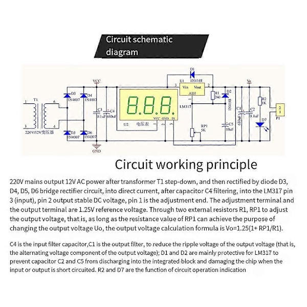 LM317 Justerbar Reglerad Strömförsörjning DIY Kit AC 220V EU-kontakt