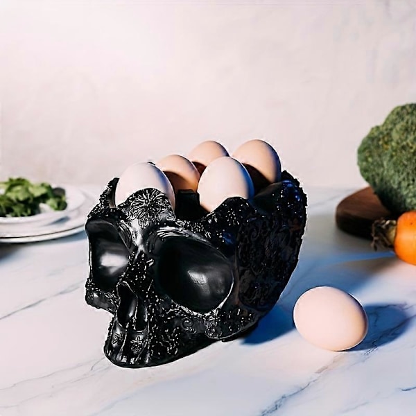Nye modeller \"Mystical Decor\" Skalleformet Egg Holder i Resin - Slitesterkt Kjøkkenoppbevaringsstativ For 12 Egg