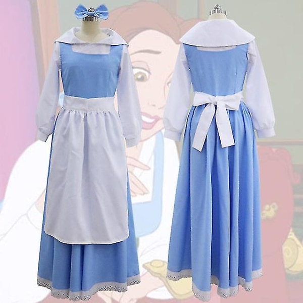 Beauty and the Beast Anime Blue Maid Costume Cosplay Maid Costume Belle Princess Maxi Dress L