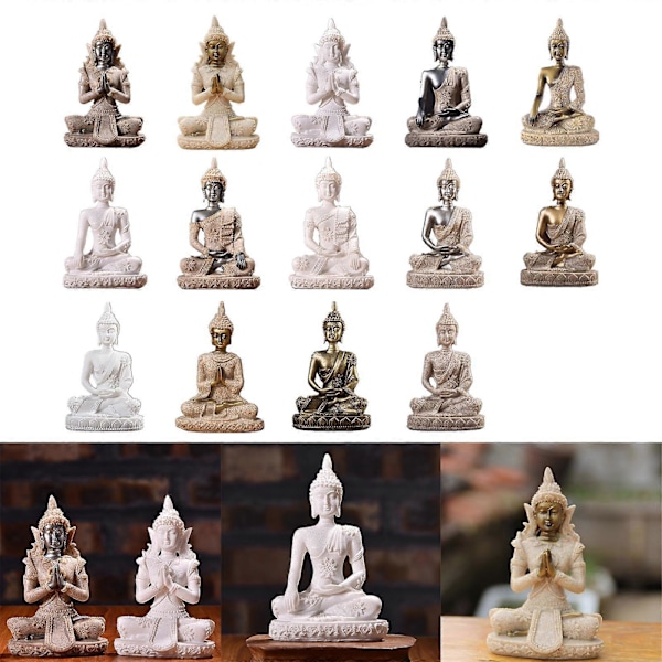 Buddha-staty i harts, liten Buddha-figur för bordsdekorationer, modellskulptur, hemornament, mediterande display, buddhistisk