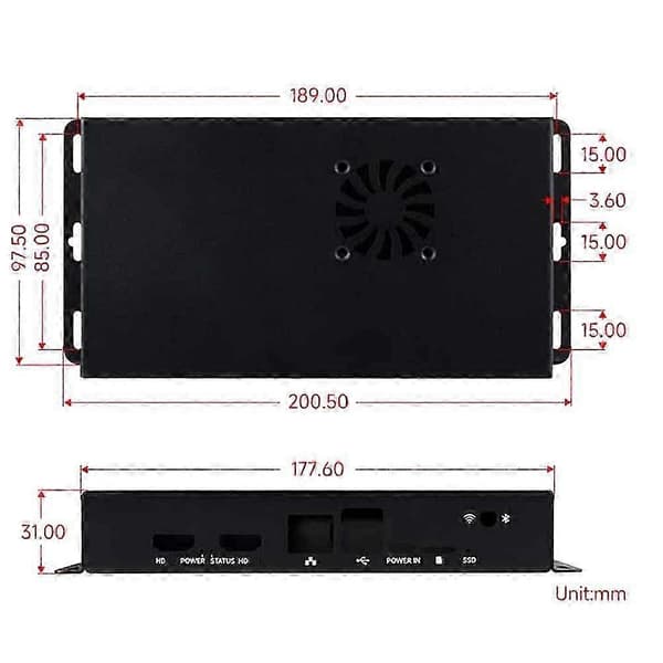 Kompatibel med Compute Module 5 IO Board Metal Case med integreret køleventilator og effektivt design Black