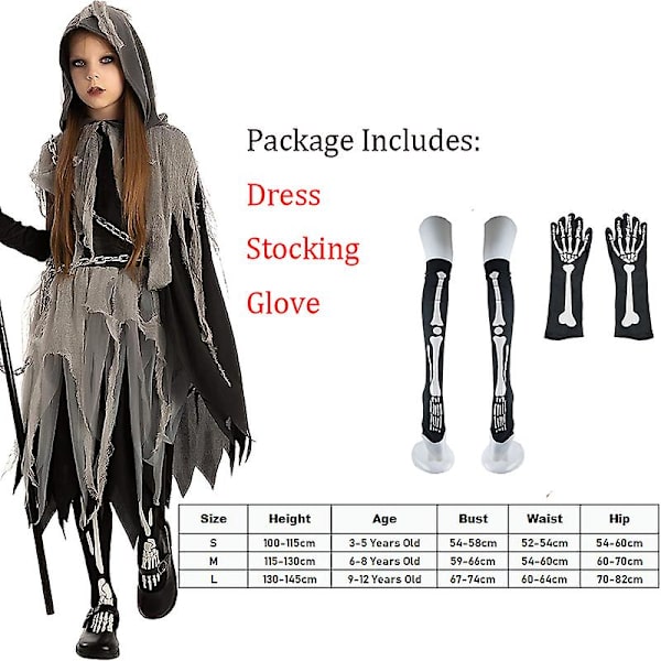 Skremmende Grim Reaper jentekostyme Halloween-kostyme for barn 2023, ny ankomst B Height 100-115cm