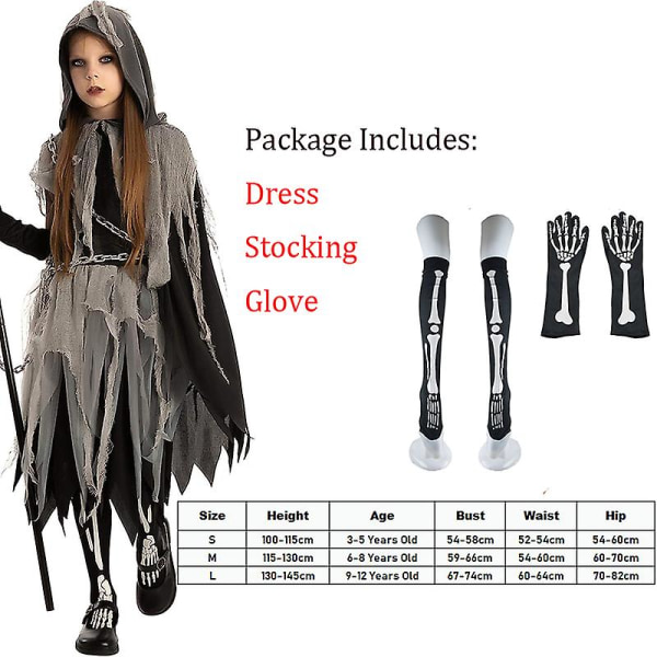 Skremmende Grim Reaper jentekostyme Halloween-kostyme for barn 2023, ny ankomst B Height 115-130cm