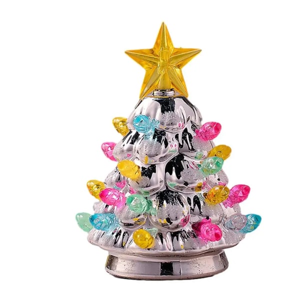 11 cm mini juletræ med lys kunstigt jern juletræspynt oplyst festlig dekoration juletræ nytårsgave silver