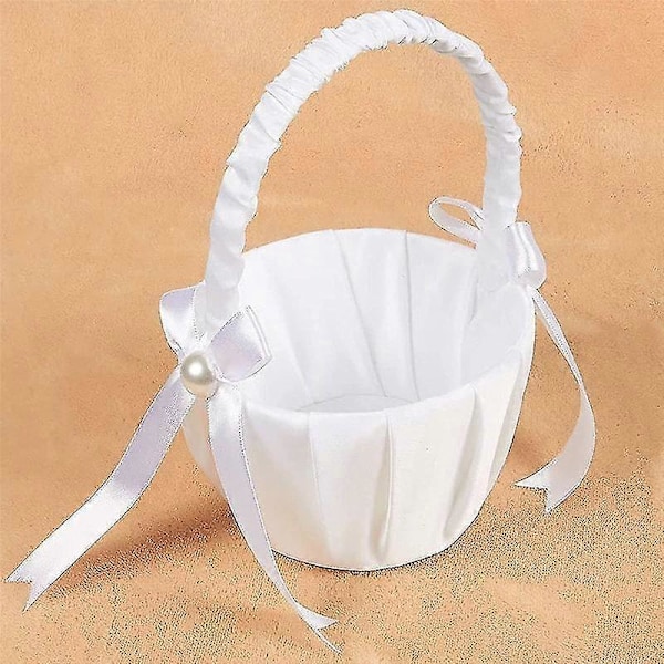 4-pack Bröllops Satinblomkorg, romantisk rosett Party Blomsterflickekorg