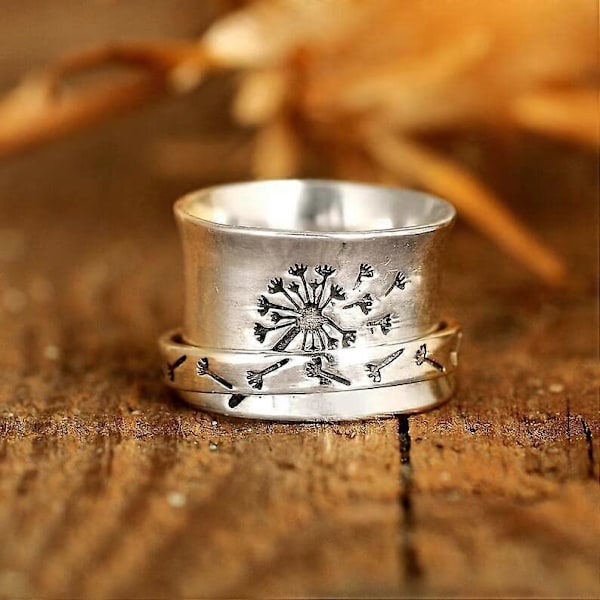 Spinner Ring Anti-Angst Ring til Kvinder Mænd, Løvetand Fidget Blomst Spinner Mænds Ringe Sølv Vintage Blomst Sød Mode Elegant Cool Ringe