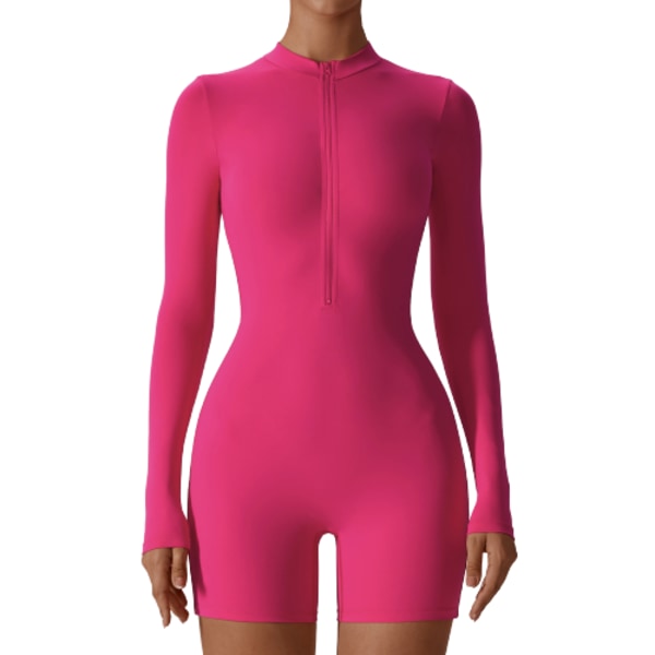 Öppen krage Dragkedja Bodysuit Dans Fitness Sport Bodysuit pink S