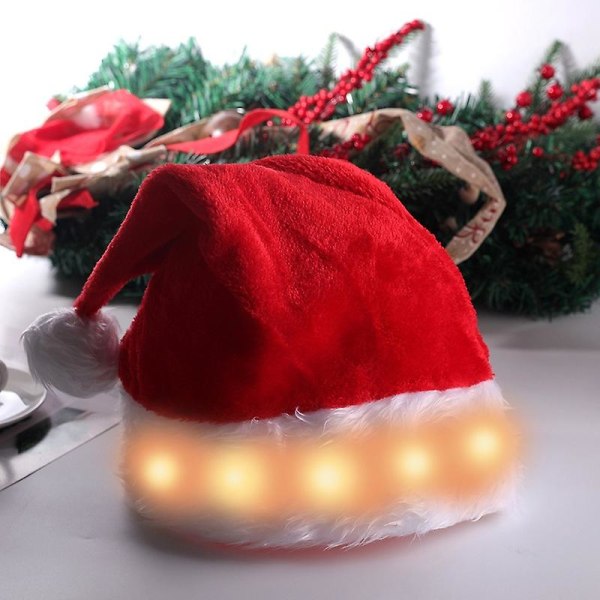 Nisselue jule LED lys med hvit plysj dekorasjon Søt julenisse jul Green A2