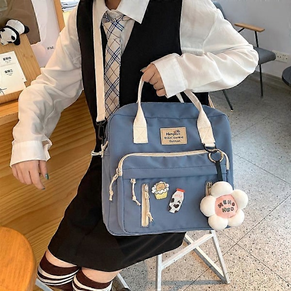 Ryggsekk Søt Tote Bag med Blomstertilbehør Kawaii Pins for Jenter Skolesekk