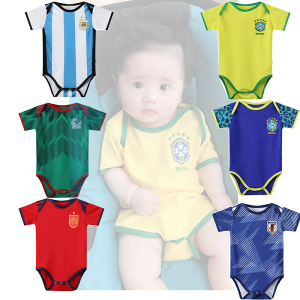 VM baby fodbold trøje Brasilien Mexico Argentina BB baby kravledragt jumpsuit brazil home court Size 12 (12-18 months)