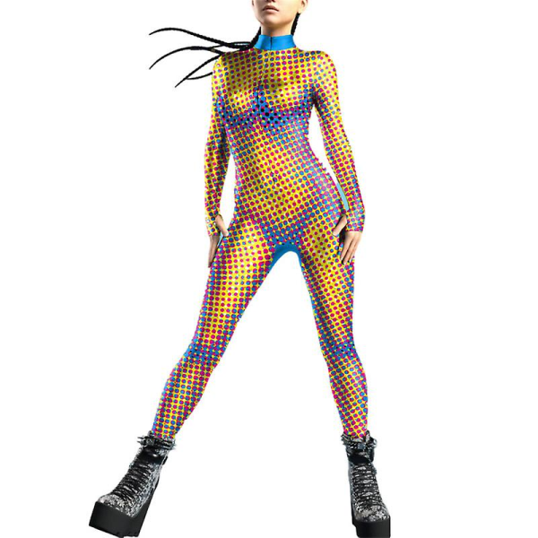 Dammode 3d thermal bild/ printed cosplay kostym Halloween Party Rave Body med tumhål style 4 S