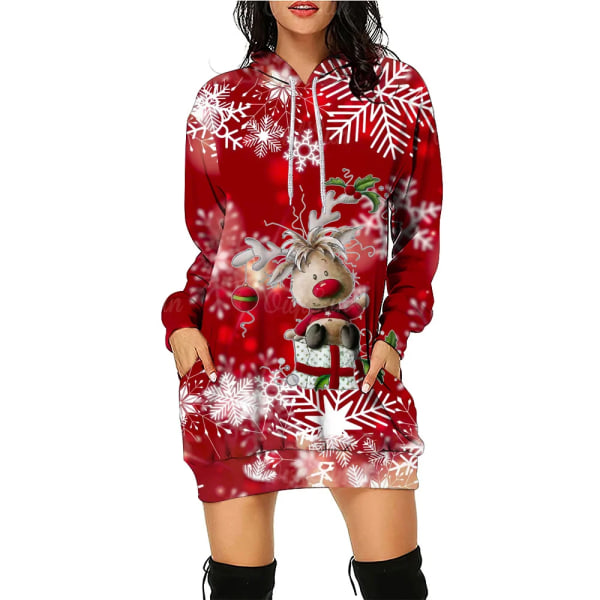 Christmas Elk Print Sweatershirts Mode Karneval Fest Kvinde Tøj Afslappet Sweater Kjole Sjovt Mønster Fest Dame Hættetrøjer style 9 5XL