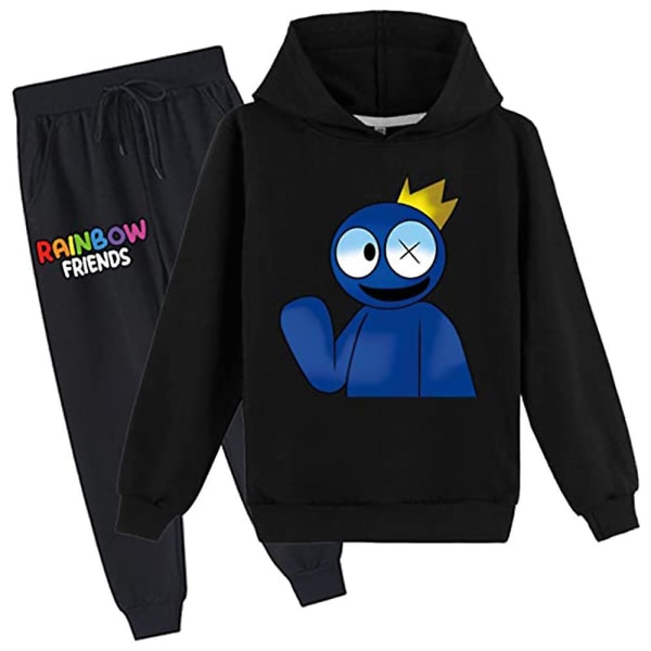 7-14 vuotiaat lapset teinit Rainbow Friends set Huppari Topit+housut asut Black 7-8Years