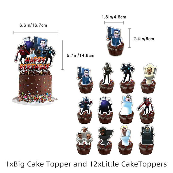 Skibidi Toalett Tema Festtillbehör Banner Ballonger Kit Cake Cupcake Toppers Set Halloween dekoration