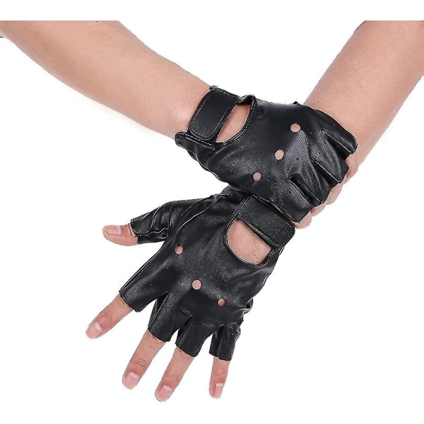 Mænd Pu læderhandsker Steampunk Gothic Half Finger Krog-loop vanter