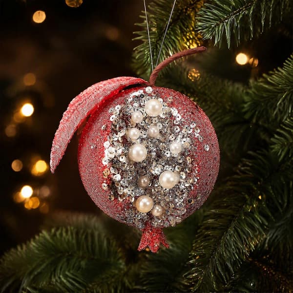 Granatäppleformad julgranskula - Glittrande paljetter & glitter - för jul & nyår Red