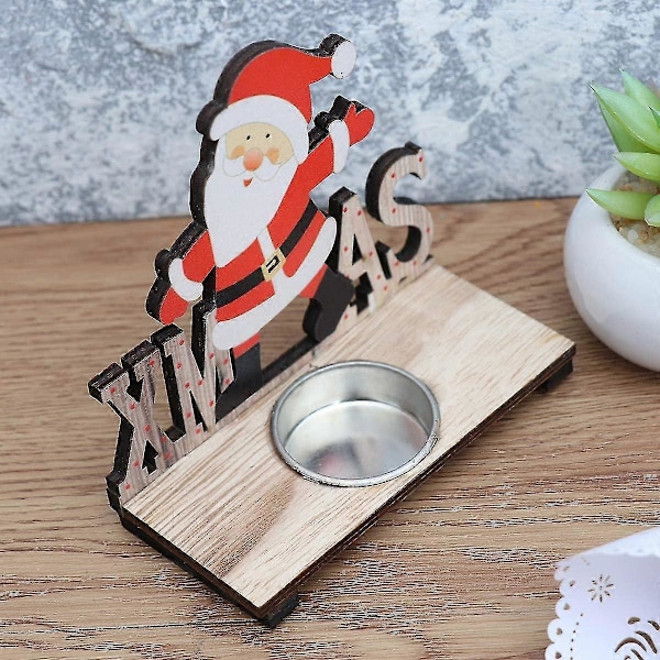 Kreativ Jul Tomte Trä Ljusstake Ljusstakar Värmeljushållare Skrivbordsdekor Jul Ljusstake