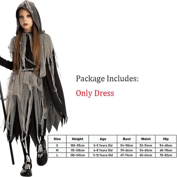 Pelottava Grim Reaper Girl -asu Lasten Halloween-asu 2023 Uusi tulokas A Height 130-145cm