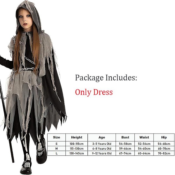 Skremmende Grim Reaper jentekostyme Halloween-kostyme for barn 2023, ny ankomst A Height 100-115cm