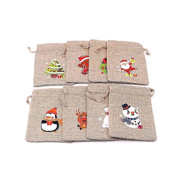 Julklappspåsar 14 cm Jutesäckar med dragsko för godis kakor presenter julklappsförpackning
