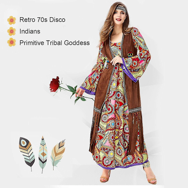 60'er 2023'er Disco Rave Outfit Hippie Kostumesæt Med Hippie Tilbehør