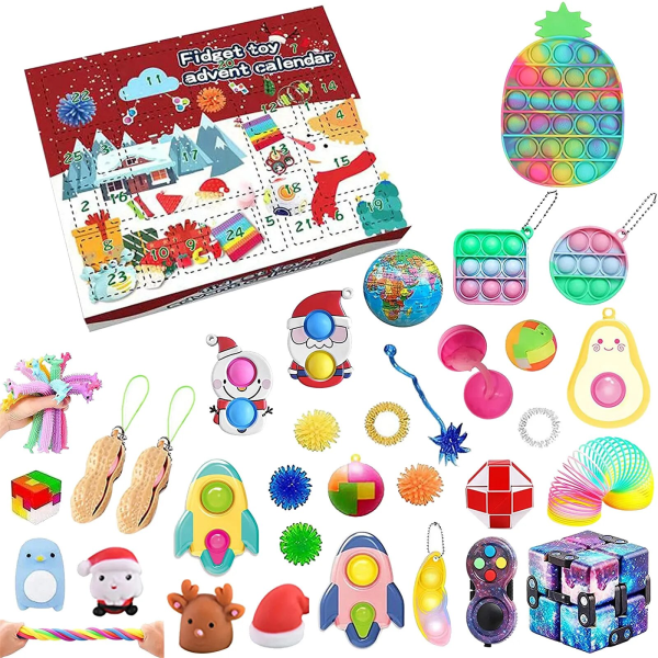 Ny adventskalender 2021 Julleksak för barn Nedräkningskalender 24 dagars julleksaker Jul Push Bubbles Toy Pack Present Noel multi