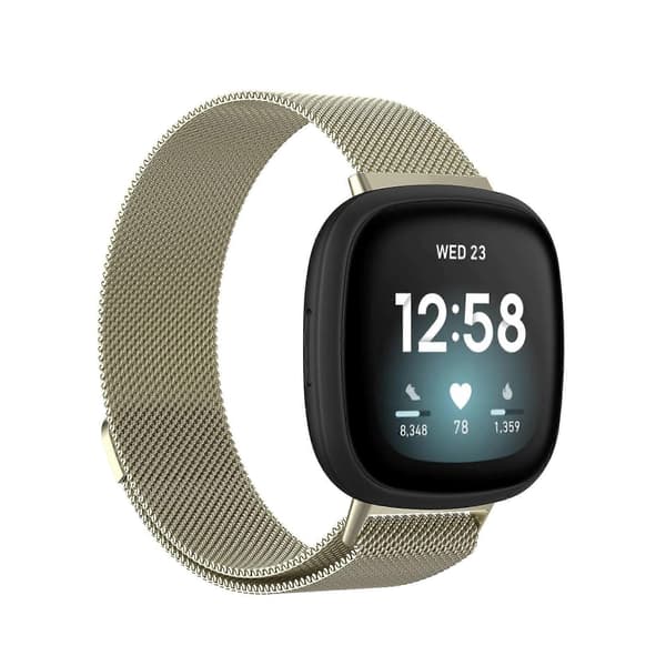 Lemonda Milanese Finmasket Rustfrit Stål Magnetisk Smartwatch Rem til Fitbit Versa 3 Sense - Guld Multicolor Style Gold