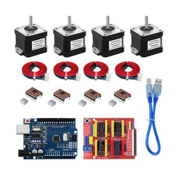 Nema17 Steppermotor + 4 stk. A4988 Driver Utvidelseskort 3D-printersett