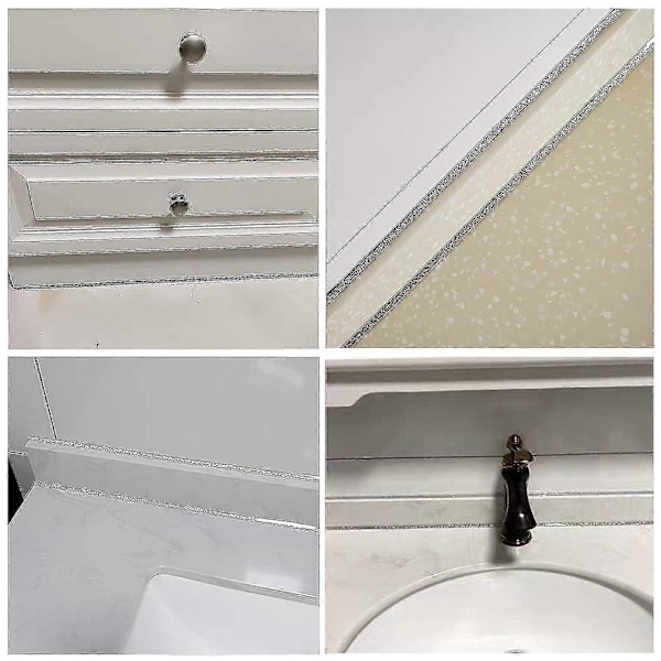 Nya Modeller Självhäftande Tätningslist, Tätningsremsa för Badkar, Badrum, Toalett, Kök (b:7.5mm, Silver)