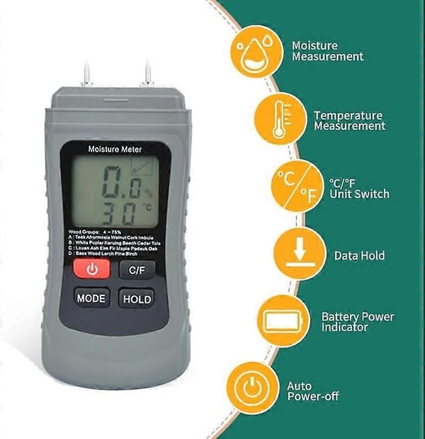 Fugtighedstester, Træfugtighedstester, Pin Insertion HD Digital Display Hygrometer, Omgivelsestermometer, Detektor til træ og byggematerialer