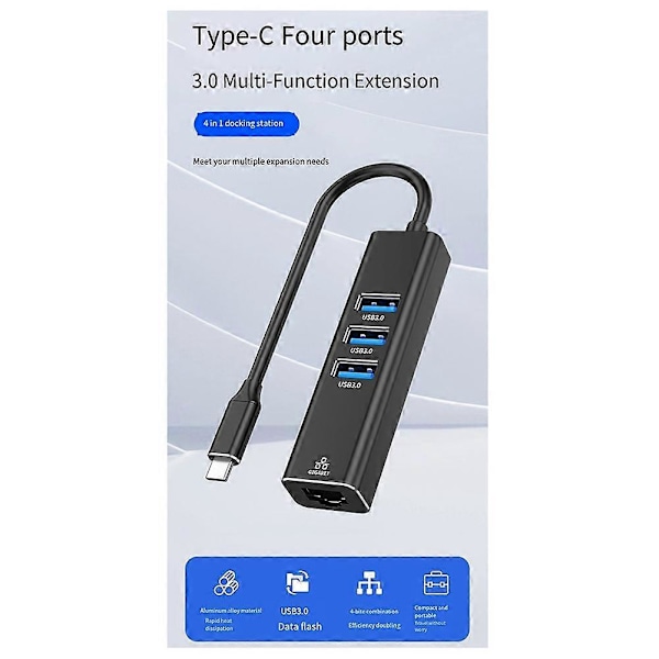 UUSI Ajuriton Type-C - 3.0HUB Gigabit Verkkokeskitin