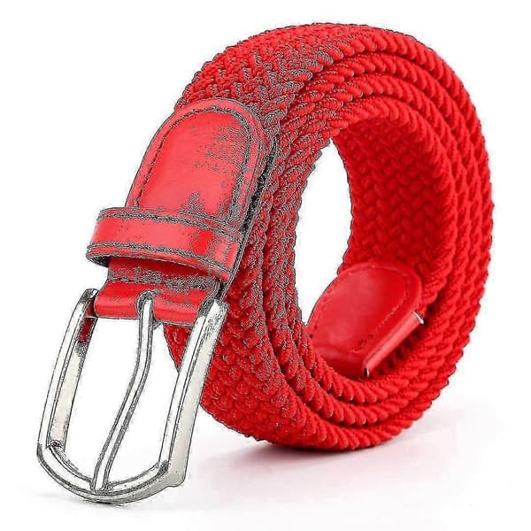 Unisex Flätat Stretchbälte, Justerbart Vävt Elastiskt Vardagsbälte för Män & Kvinnor-Bra Red 130CM