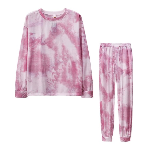 Kvinder Tie Dye Casual Suit Langærmet Sweatshirt Top + Snørebukser Suit Casual Jogging Lounge Wear Pink M