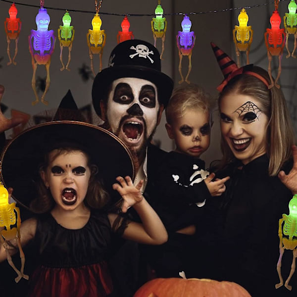 Skeleton Lights Halloween String Lights,6.5ft 10led Skeletter Halloween Skull Lights Decoration,2 Light Modes Batteridrevet String Lights,uhyggelig Hal
